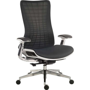 Quantum Executive Mesh White Frame Home Office Chair. 45 degree angle
