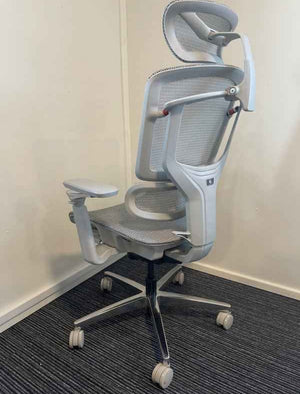 Khan's Ergo Light Grey Mesh High Back Ergonomic Posture Chair With Headrest, Arms & Footrest