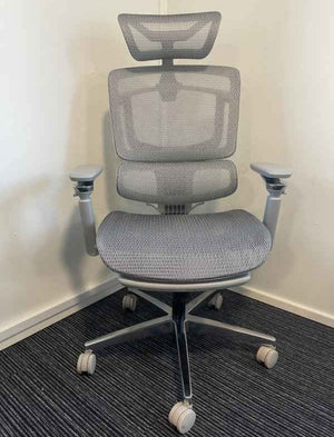 Khan's Ergo Light Grey Mesh High Back Ergonomic Posture Chair With Headrest, Arms & Footrest