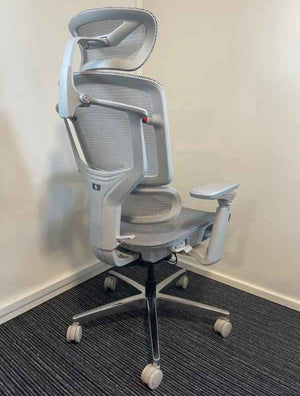 Khan's Ergo Light Grey Mesh High Back Ergonomic Posture Chair With Headrest, Arms & Footrest