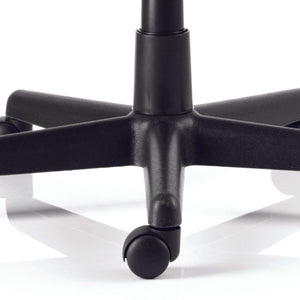 Close up view of the black 5 star base with castor wheels.