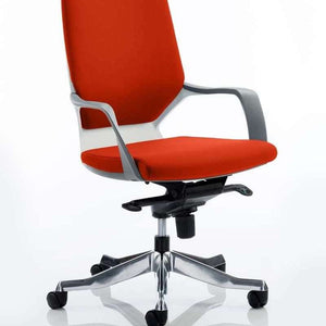 Picture of the xenon executive medium back home office chair in Tabasco Orange coloured fabric foam seat and backrest.